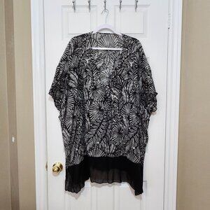 La Vie en Rose Aqua Women's Tunic Swimsuit Cover-up ~ Black and White ~ Size XL